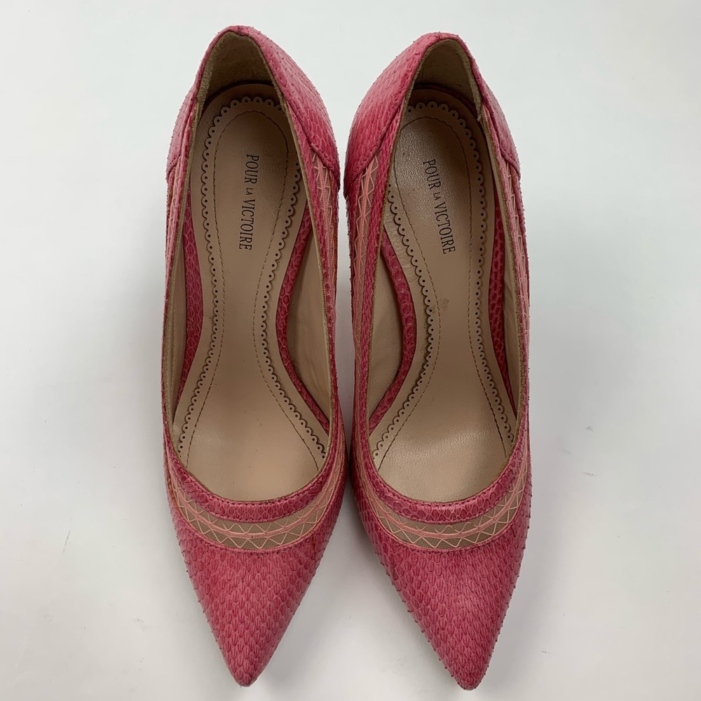 Pour La Victoire Pink Embossed Leather Heels Sz 7 - Picture 4 of 7
